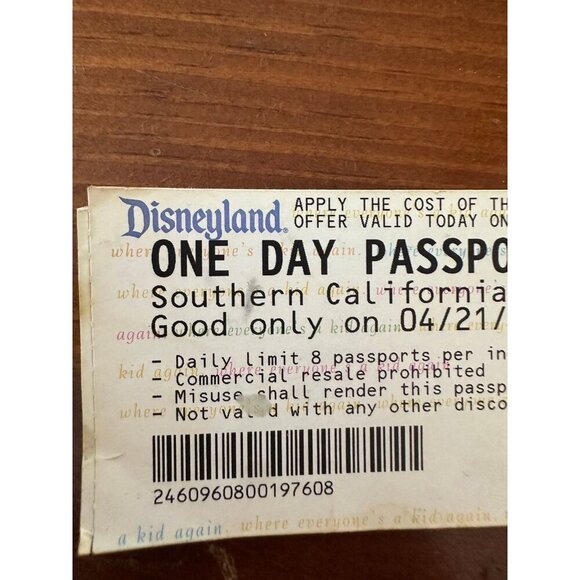 Vintage Disneyland One Day Passport Ticket - Southern California Resident (1997) - Picture 2 of 7